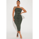 Women's Sexy Ribbed Lace-Up Strapless Dress Set