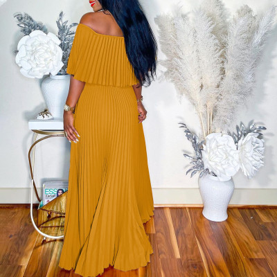 Women's Sexy Off Shoulder Pleated Long Gown Maxi Dress