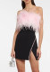 female Formal Party Chic Strapless diamond feather Patchwork bodycon dress