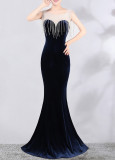 diamond chain velvet evening dress Formal Party long slim and elegant mermaid Prom Dress