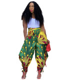 Women's Pants Print Wide-Leg Pants belted Casual Pants