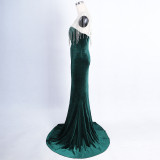 diamond chain velvet evening dress Formal Party long slim and elegant mermaid Prom Dress