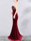 diamond chain velvet evening dress Formal Party long slim and elegant mermaid Prom Dress