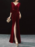 Long-sleeved evening dress women autumn fashion sexy velvet Slim Fit fishtail Formal Party long Dress Prom Dress