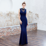 Women Elegant Mesh Sleeveless Formal Party Maxi Mermaid Evening Dress