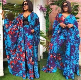 Africa Plus Size Women Printed Chiffon Loose Long Robe And Pant Two-Piece Set