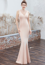 Women Elegant Mesh Sleeveless Formal Party Maxi Mermaid Evening Dress