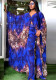 Africa Plus Size Women Printed Chiffon Loose Long Robe And Pant Two-Piece Set