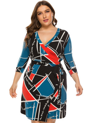 Plus Size Ladies v Neck Long Sleeve Casual Dress