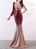 Women Gradient Sequins Formal Party Maxi Mermaid Evening Dress