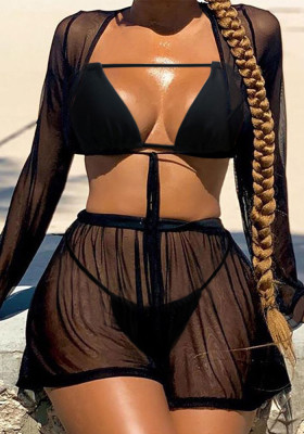 Women mesh sexy bikini beachwear four-piece set