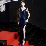 Crystal Diamond Chain Sexy Slim Evening Dress Annual Meeting Host Party Club Evening Dress