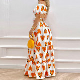 Women's Fashion Fresh and Sweet Off-Shoulder Puff Sleeves Low Back Slim Waist Hollow Swing Dress