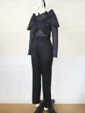 mesh top solid color suit fashion party two-piece