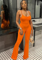 Women's Spring Sexy U-neck Low Back Slim Solid Color Jumpsuit