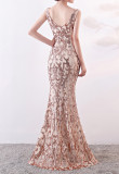 Mesh Embroidered Sequins Long Slim Mermaid Dress Women Formal Fashion Party Dress