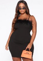 Plus Size Women's Sexy Camisole Feather Plus Size Dress