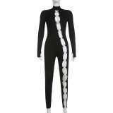 Women'S Ring Cutout Tight Fitting Sexy Long Sleeve Jumpsuit