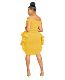Women'S Solid Color Off Shoulder Ruffle Bodycon Dress