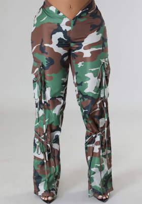 Women'S Print V Waist Casual Cargo Trousers