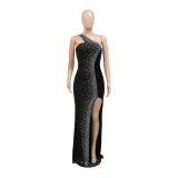 Fashion Slash Shoulder High Slit Beaded Party Evening Dress Women'S Maxi Dress