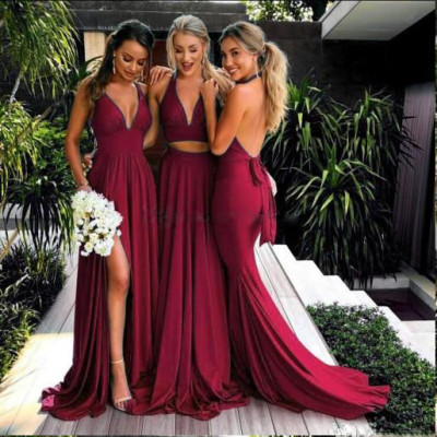 Straps Deep V Sexy Backless Long Dress Bridesmaid Dresses