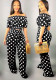 Women'S Fashion Off Shoulder Polka Dot Top Wide Leg Pants Two-Piece Set