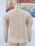 Spring And Summer Pullover Knitting Shirt Women'S Short-Sleeved Solid Color Women'S Knitting Short Sleeve Top