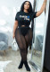 Women'S Spring Summer Letter Printed Short Sleeve Slit T-Shirt See-Through Mesh Pants Two-Piece Set (Excluding Panties)
