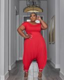 Plus Size Solid Summer Sleeveless Casual Baggage Jumpsuit