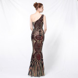 One-Shoulder Sequined Mermaid Gown Formal Party Evening Dress