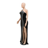 Fashion Slash Shoulder High Slit Beaded Party Evening Dress Women'S Maxi Dress
