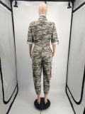 Women Short Sleeve Camouflage Woven Jumpsuit