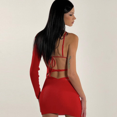 Women Sexy Cutout Solid Long Sleeve Bodycon Dress