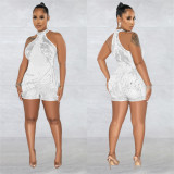 Women mesh See-Through Beaded Sleeveless Romper