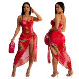 Women Sexy Printed Bodysuit And Skirt Two-piece Set