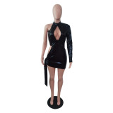 Women Sexy Cut Out Slit One Shoulder Sleeve Dress