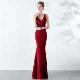 Women Elegant V Neck Slim Formal Party Maxi Mermaid Evening Dress