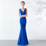 Women Elegant V Neck Slim Formal Party Maxi Mermaid Evening Dress