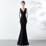 Women Elegant V Neck Slim Formal Party Maxi Mermaid Evening Dress