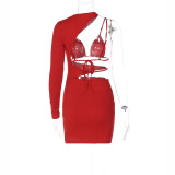 Women Sexy Cutout Solid Long Sleeve Bodycon Dress