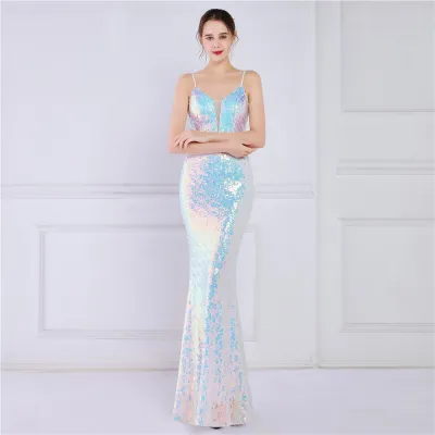 Plus Size Women Sequined Formal Party Maxi Evening Dress