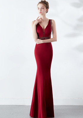 Women Elegant V Neck Slim Formal Party Maxi Mermaid Evening Dress