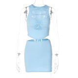 Women Sexy Cutout Crop Top and Mini Skirt Two-Piece Set