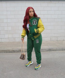 Women Letter Baseball Jacket and Pant Two-Piece Set