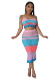 Women's Clothing Fashionable Multi-Color Colorblock Braided Beach Dress Two-Piece Set