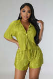 Women's Summer Solid Crumpled Casual Two-Piece Set