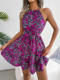 Spring/Summer Casual Lace-Up Floral Dress with Ruffles and Swings Women's Clothing