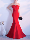 Evening Dress Sexy Formal Party Host Strapless Fishtail Slim Fit Short Dress