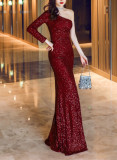 Long Sequins Plus Plus Size Formal Party Evening One Shoulder Dress